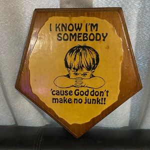Rare Vintage handmade Pentagon shaped wooden plaque with Ethel Waters quote